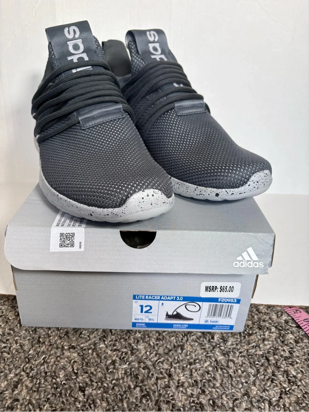 Adidas Lite Racer Adapt 3.0 Men’s Gray Slip on Tennis Shoes Size 12  NEW IN BOX